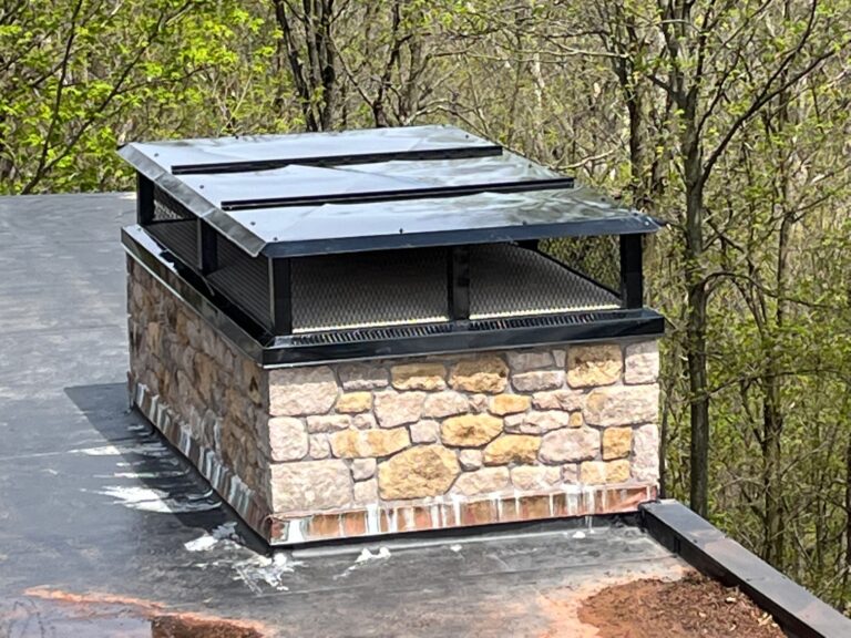 Original Photo- Large Black Chimney Cap on Roof-Chimney Cap Builders