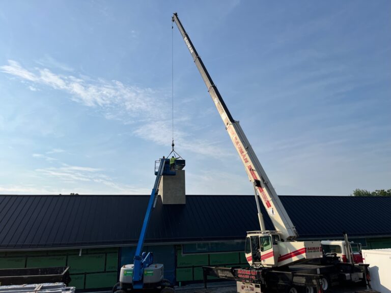 Original Photo- Crane working on Chimney -Chimney Cap Builders